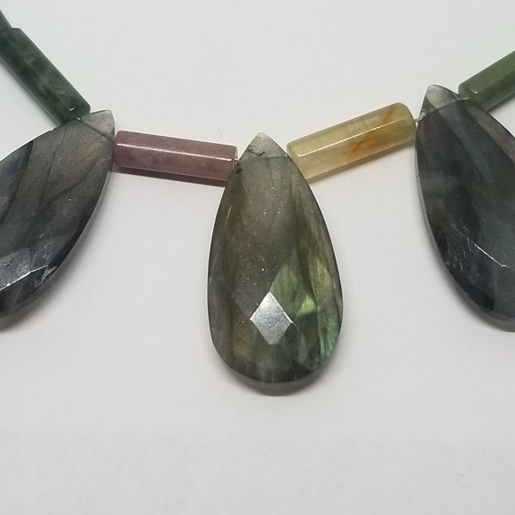 Labradorite Necklace With Indian Agate Tube Beads - Picture 3 of 6